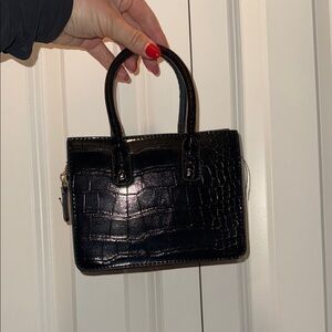 Elegant Black Crocodile-Embossed Handbag